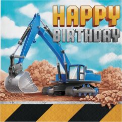  Servetter - Arbetsmaskiner, Happy Birthday, 16-pack