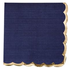  Marinblåa servetter - Gyllene kant, 16-pack