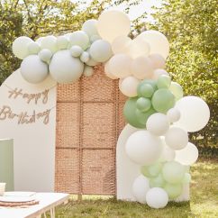 Ballongbåge - Grön/nude/vit, 70 ballonger