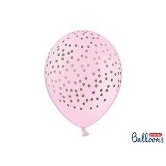  Rosa ballonger - Guldfärgade prickar, 30cm, 6-pack
