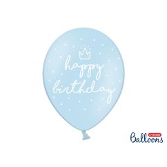  Ljusblåa ballonger - "Happy Birthday", 30cm, 6-pack
