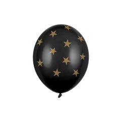  Svarta ballonger - Gyllene stjärnor - 30cm, 6-pack