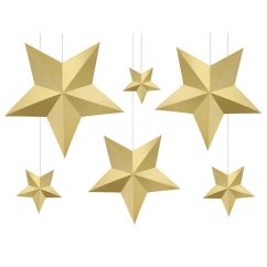  Papperdekoration - Gyllene stjärnor, 6-pack