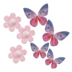 Dekora Ätbara våffeldekorationer - Fjärilar & Blommor, Rosa/Lila