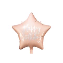  Folieballong - Stjärna, "Happy Birthday", rosa, 40cm
