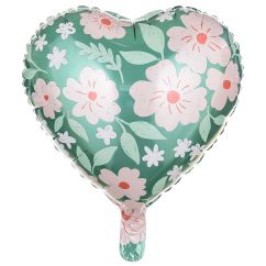  Folieballong - Hjärta med blommönster, 35cm