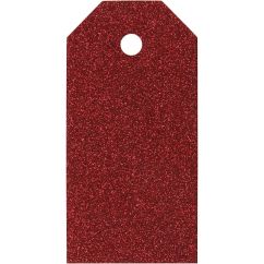  Presentetiketter 5cmx10cm- Röd glittrig, 15-pack