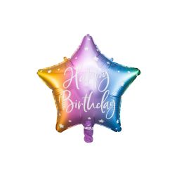  Folieballong - Stjärna - Happy Birthday, Färggrann, 40cm