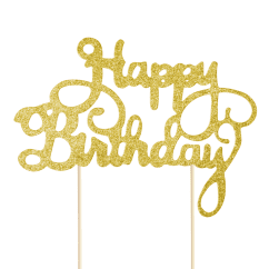  Cake Topper - Happy Birthday, Guldglitter