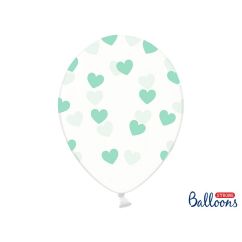  Transparenta ballonger med mintgröna hjärtan - 30cm, 6-pack
