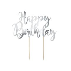  Tårtdekoration Happy Birthday - Silver