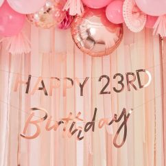  Happy Birthday Banderoll - Med siffror, roséfärgad