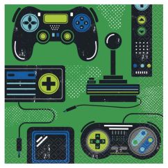  Gröna servetter med spel-tema, 16-pack