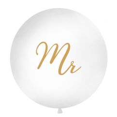  Vit jätteballong - Mr, guldfärgad