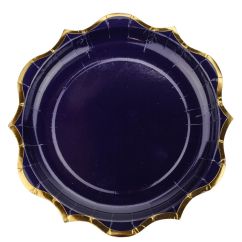 Papperstallrikar - Marinblått med guldkant, 23 cm, 8-pack