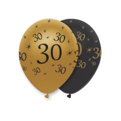  Ballonger med siffran 30 - Svart och guld, 6-pack