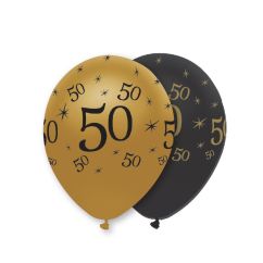  Ballonger med siffran 50 - Svart och guld, 6-pack