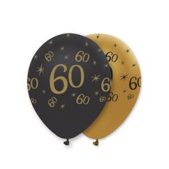  Ballonger med siffran 60 - Svart och guld, 6-pack