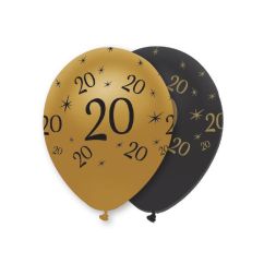  Ballonger med siffran 20 - Svart och guld, 6-pack