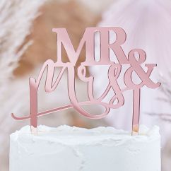  Tårtdekoration i roséguld - Mr & Mrs, akryl