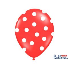  Röda ballonger - Vita prickar, 30cm, 6-pack
