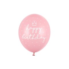  Rosa ballonger - "Happy Birthday", 30cm, 6-pack