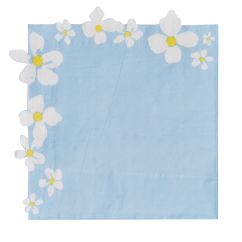  Servetter - Ljusblå med blomkant, 16-pack