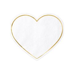  Hjärtformade servetter - Vit/ guld, 20-pack