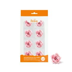 Decora Ätbara sockerdekorationer - Rosa rosor, 3,5cm, 8-pack