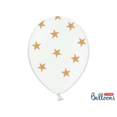  Vita ballonger - Gyllene stjärnor - 30cm, 6-pack
