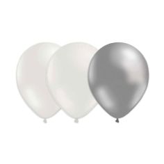  Ballonger, Vit/silver, 28cm, 15-pack