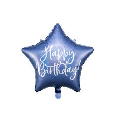  Folieballong - Stjärna, "Happy Birthday", blå, 40cm