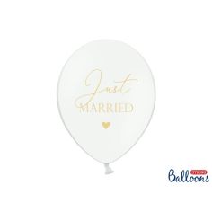  Ballonger - Just Married, vit/guldfärgade, 30cm, 6-pack