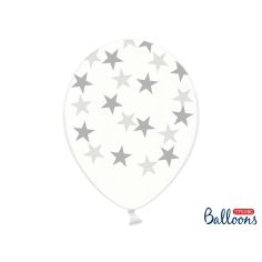  Transparenta ballonger med silverfärgade stjärnor, 30cm, 6-pack
