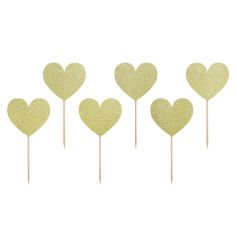  Dekorationspinnar - Guldglitter-hjärtan, 6-pack