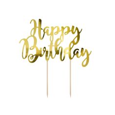 Tårtdekoration - Happy Birthday, gyllene