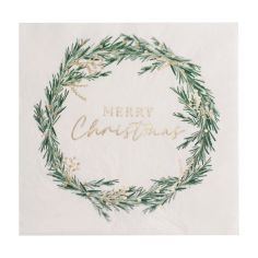  Servetter - Merry Christmas, Vit-guld, 16-pack