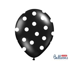  Svarta ballonger - Stora vita prickar, 30cm, 6-pack