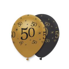  Ballonger med siffran 50 - Svart och guld, 6-pack