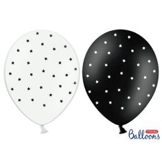  Svarta och vita ballonger med stjärnor - 30 cm, 6-pack