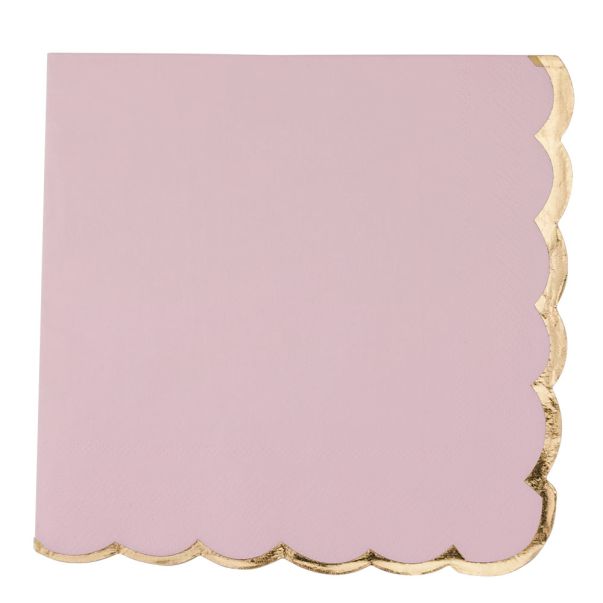  Rosa servetter - guldkant, 16-pack