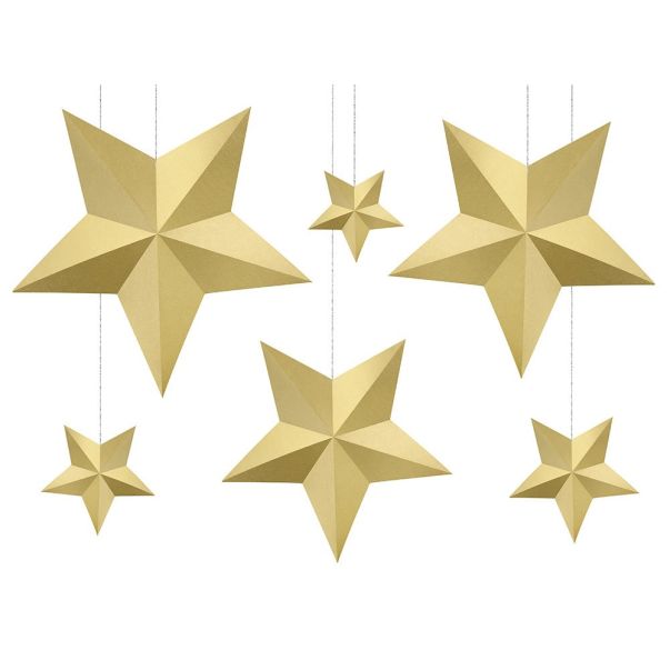  Papperdekoration - Gyllene stjärnor, 6-pack