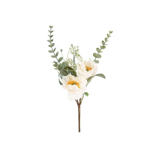  Blomsterbukett - Vita vallmo och blad, 33cm