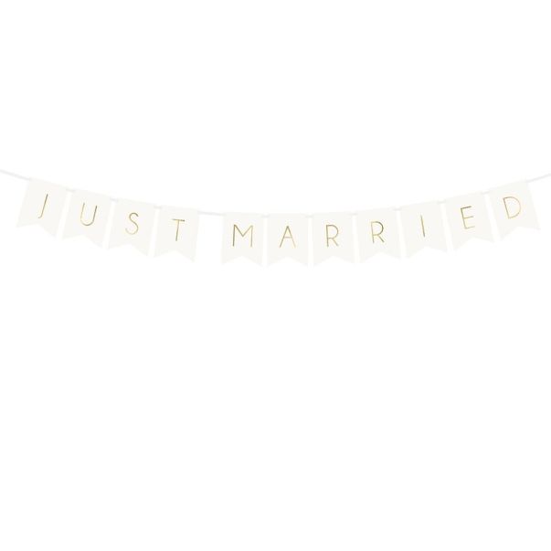  Banderoll - Just Married, vit- och guldfärgad