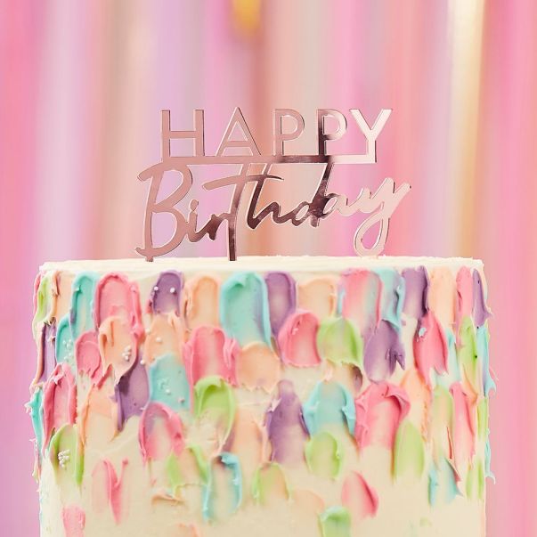  Roséfärgad tårtdekoration - Happy Birthday, akryl