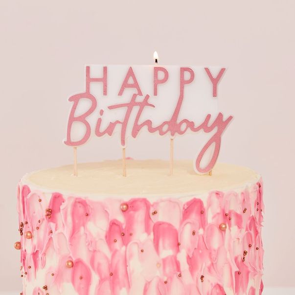  Tårtljus - Happy Birthday, roséguld