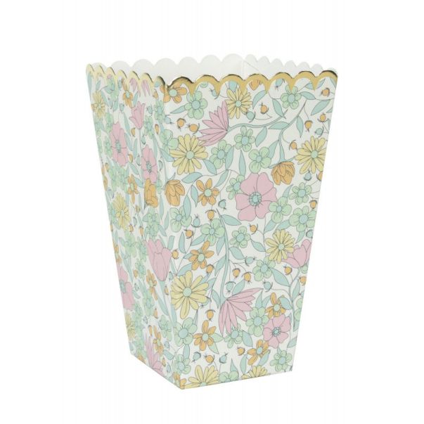  Små popcornbägare - Blomstermönstrade med guldkant, 8-pack