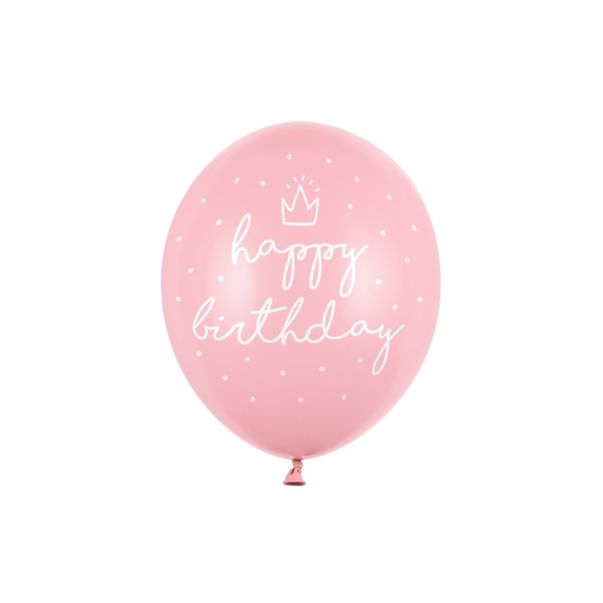  Rosa ballonger - "Happy Birthday", 30cm, 6-pack