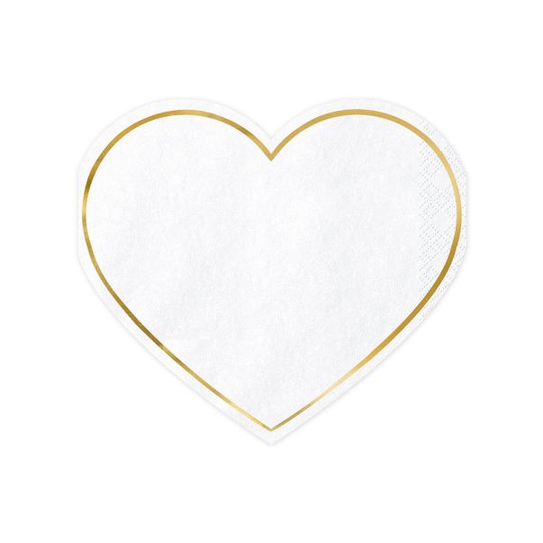  Hjärtformade servetter - Vit/ guld, 20-pack