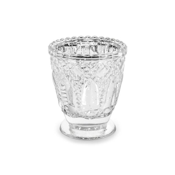 Värmeljushållare - Silverfärgat glas, 7 x 8 cm
